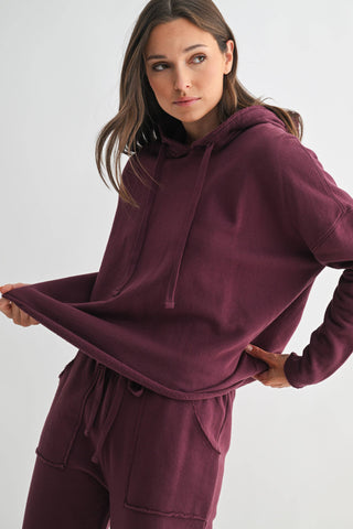 Everyday Hoodie with Raw-Edge Hem in Dark Plum