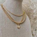 18K Gold Plated Over Stainless Steel Sunburst Sunrise Necklace