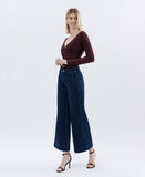 High Rise Dark Wash Ankle Wide Leg Jeans