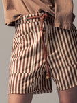 Striped Denim Shorts with Frayed Hem