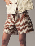 Striped Denim Shorts with Frayed Hem