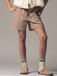 Striped Denim Shorts with Frayed Hem