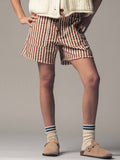 Striped Denim Shorts with Frayed Hem