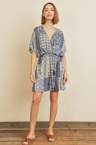 Patchwork Pocket Print Mini Dress