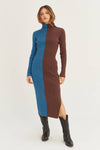 Split Tone Mock Neck Dress