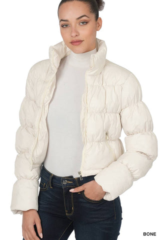Bone White Crop Puffer Jacket