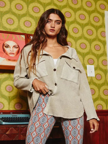 Vintage Wash Waffle Knit Shacket