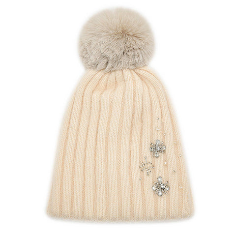 Cashmere wool pom pom hat